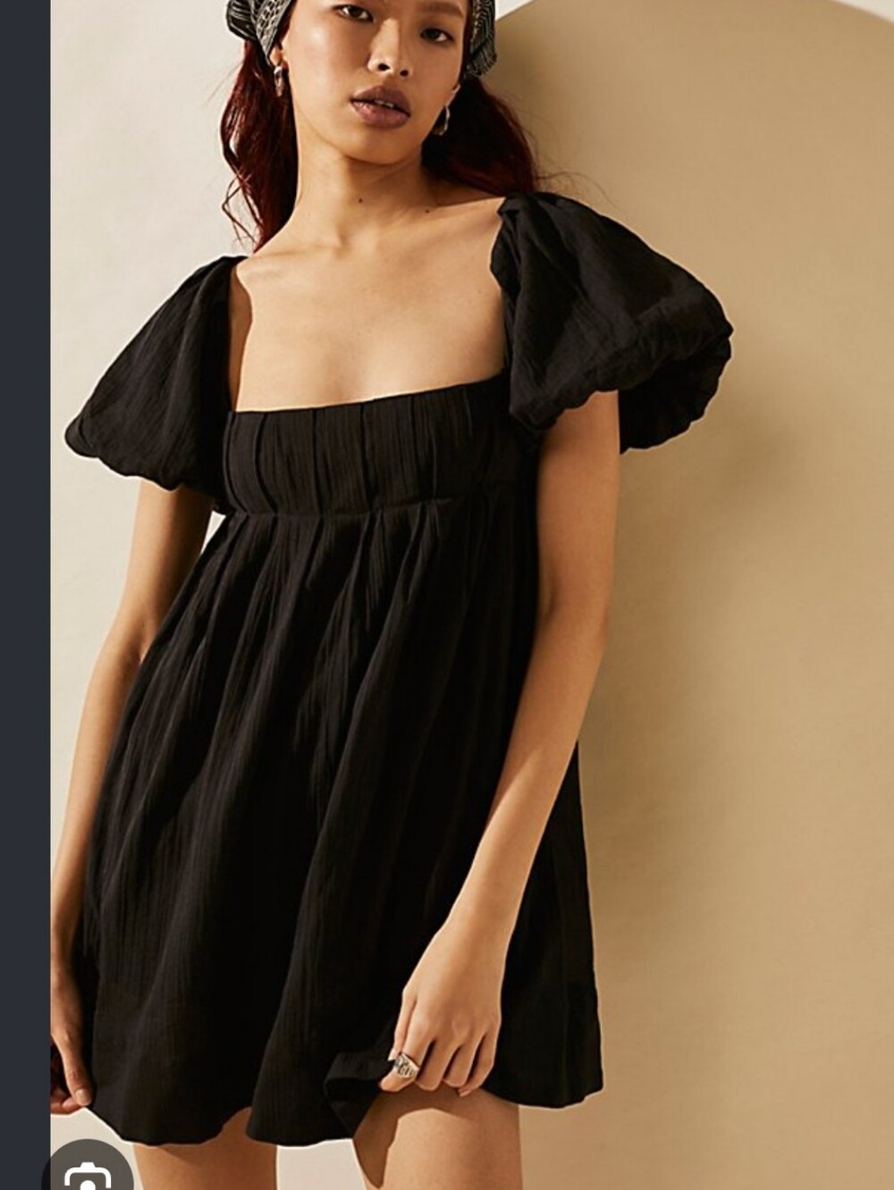 Free People Marina Black Mini Dress Whimsy Goth Crinkle Gauze Puff Slv Witchy M